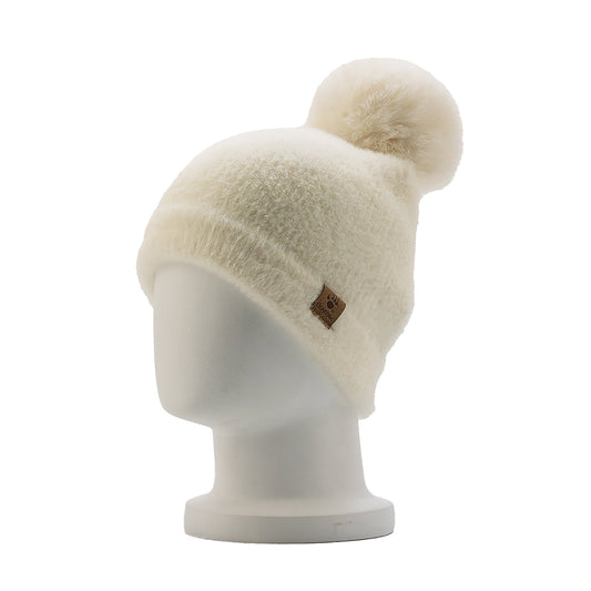 Bearpaw LADIES FURRY CUFF HAT W/POM EGRET