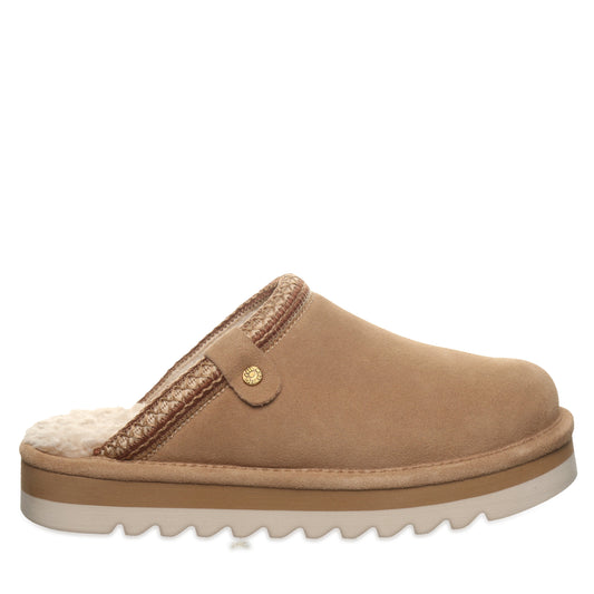 Bearpaw Arden Toffee Suede Clog Slipper With Faux Fur Footbed