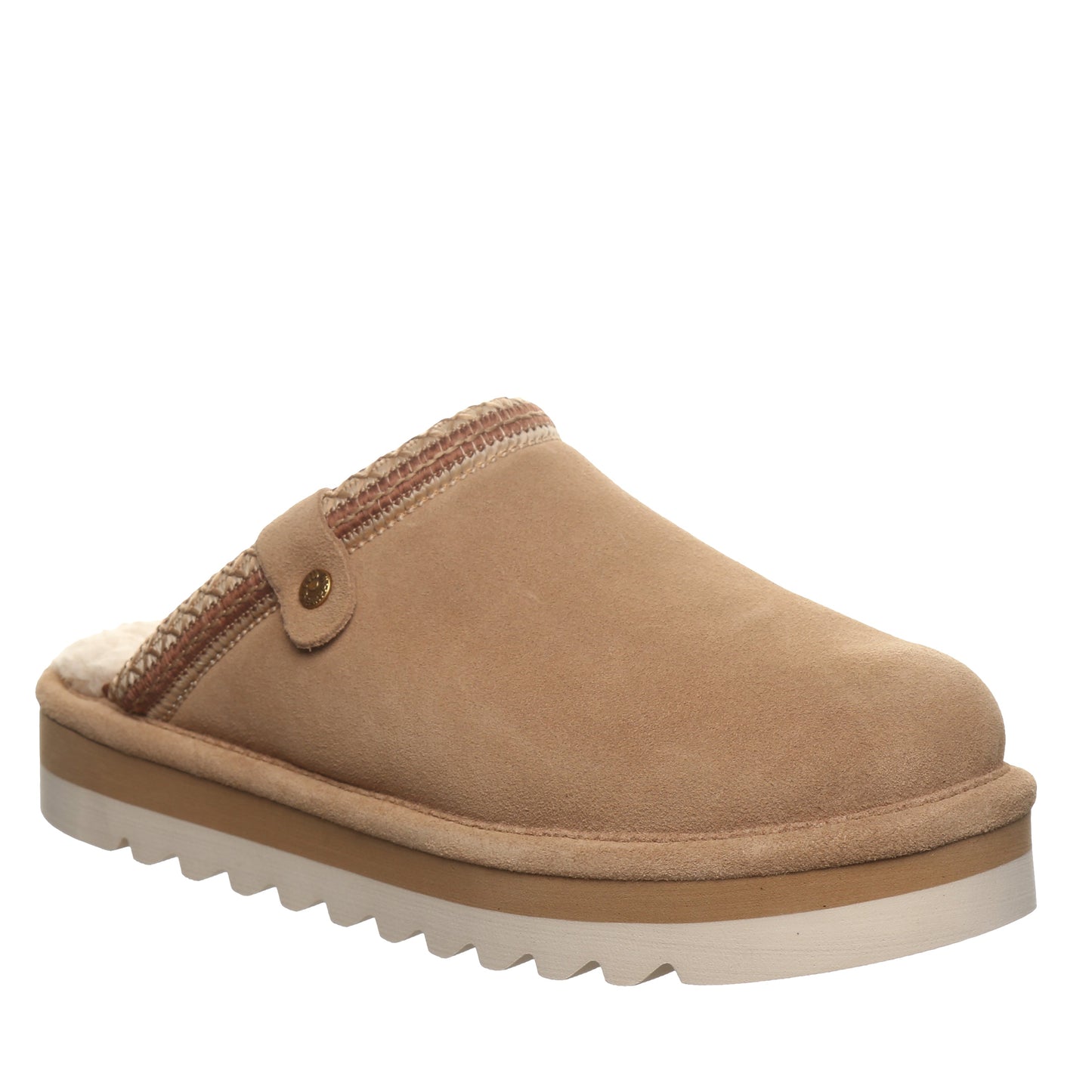 Bearpaw Arden Toffee Suede Clog Slipper With Faux Fur Footbed