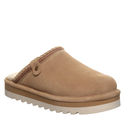 Bearpaw Arden Toffee Suede Clog Slipper With Faux Fur Footbed