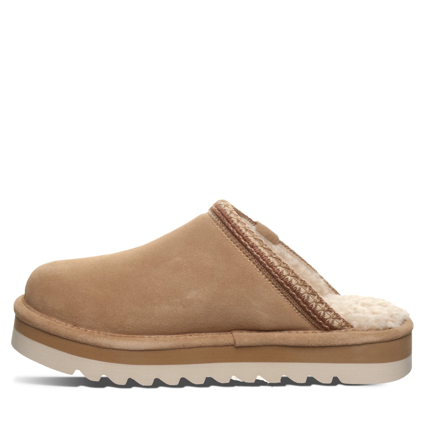 Bearpaw Arden Toffee Suede Clog Slipper With Faux Fur Footbed