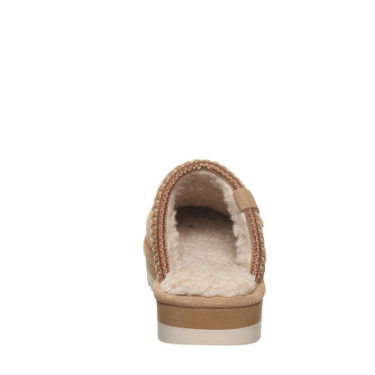 Bearpaw Arden Toffee Suede Clog Slipper With Faux Fur Footbed
