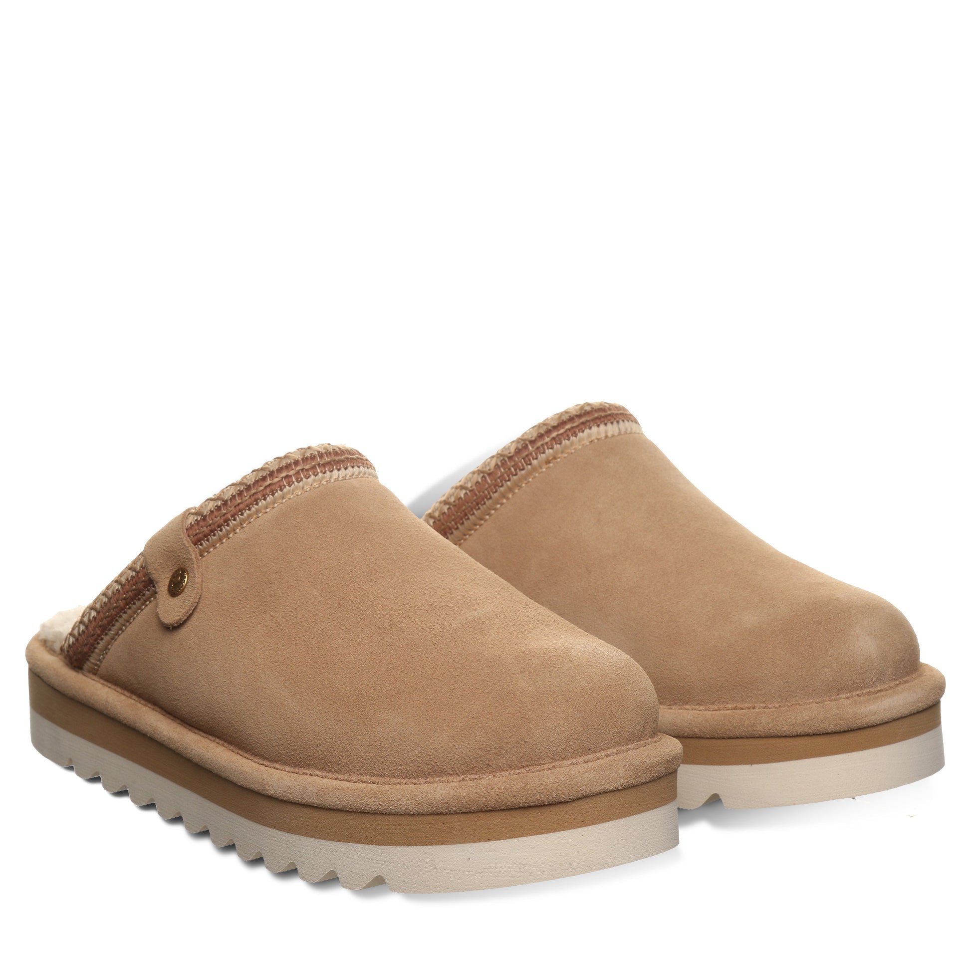 Bearpaw Arden Toffee Suede Clog Slipper With Faux Fur Footbed