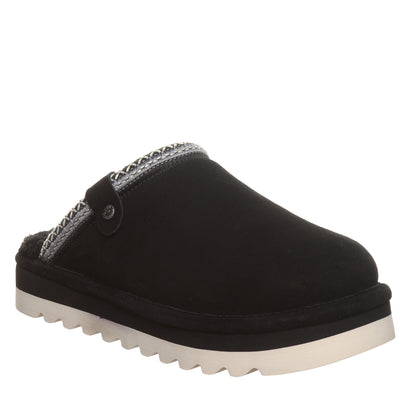 Bearpaw Arden Black Suede Clog Slipper With Faux Fur Footbed