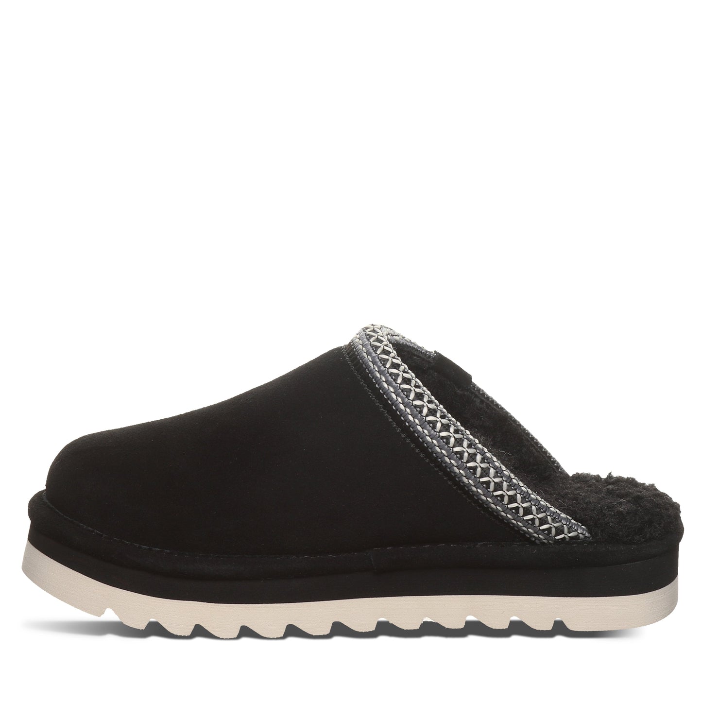 Bearpaw Arden Black Suede Clog Slipper With Faux Fur Footbed