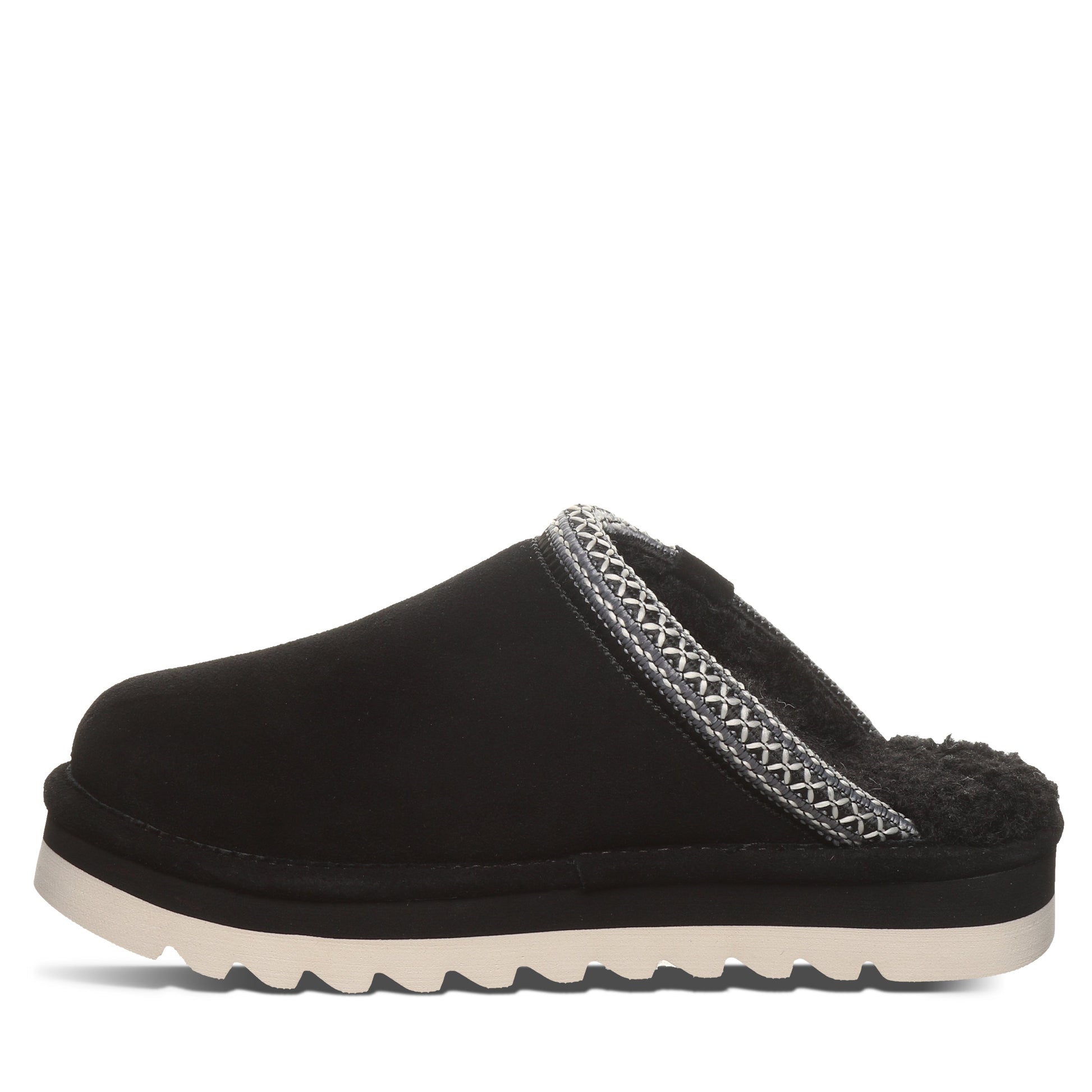 Bearpaw Arden Black Suede Clog Slipper With Faux Fur Footbed