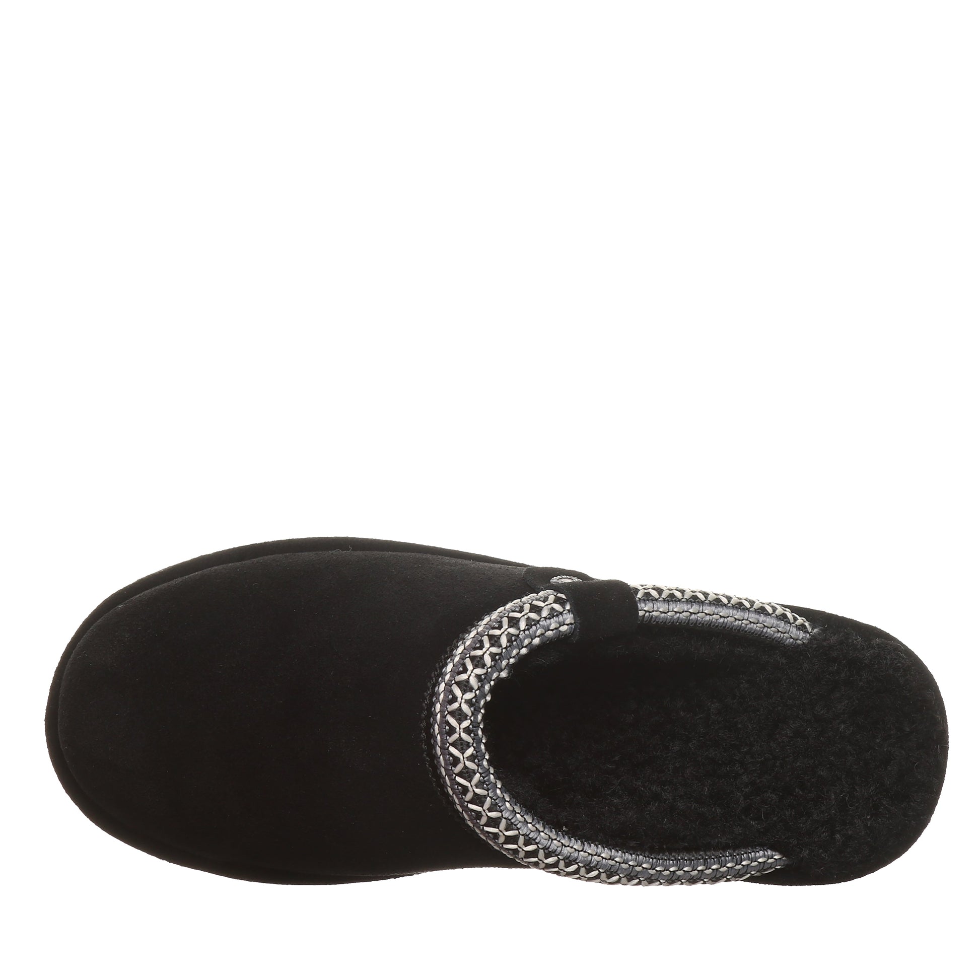 Bearpaw Arden Black Suede Clog Slipper With Faux Fur Footbed