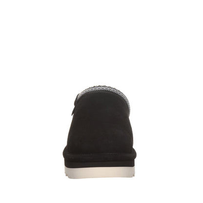 Bearpaw Arden Black Suede Clog Slipper With Faux Fur Footbed