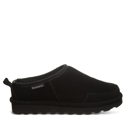 Bearpaw Damian Black Men’s Suede Slipper With Wool Blend Lining