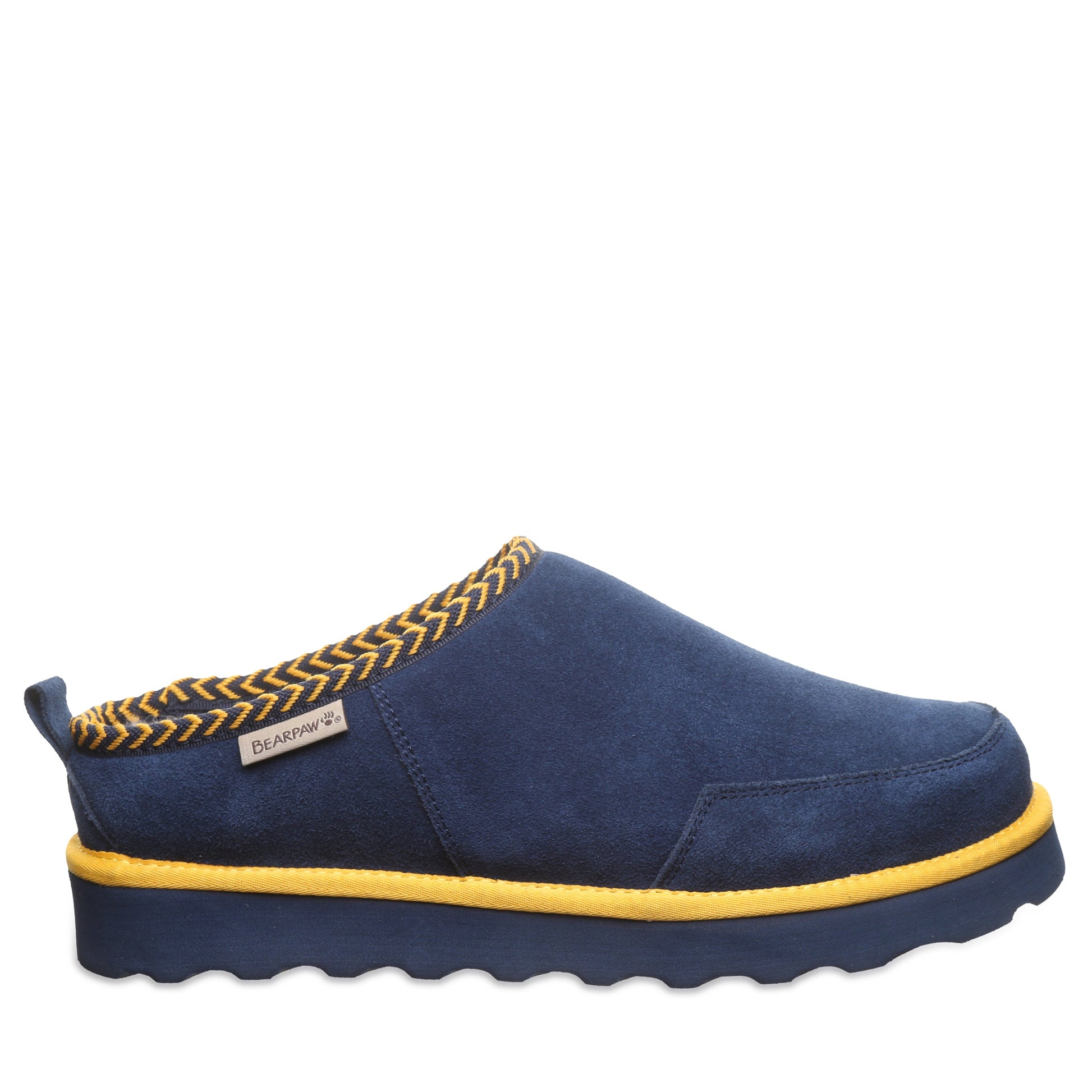 Bearpaw Damian Blue/Gold Men’s Suede Slipper With Wool Blend Lining