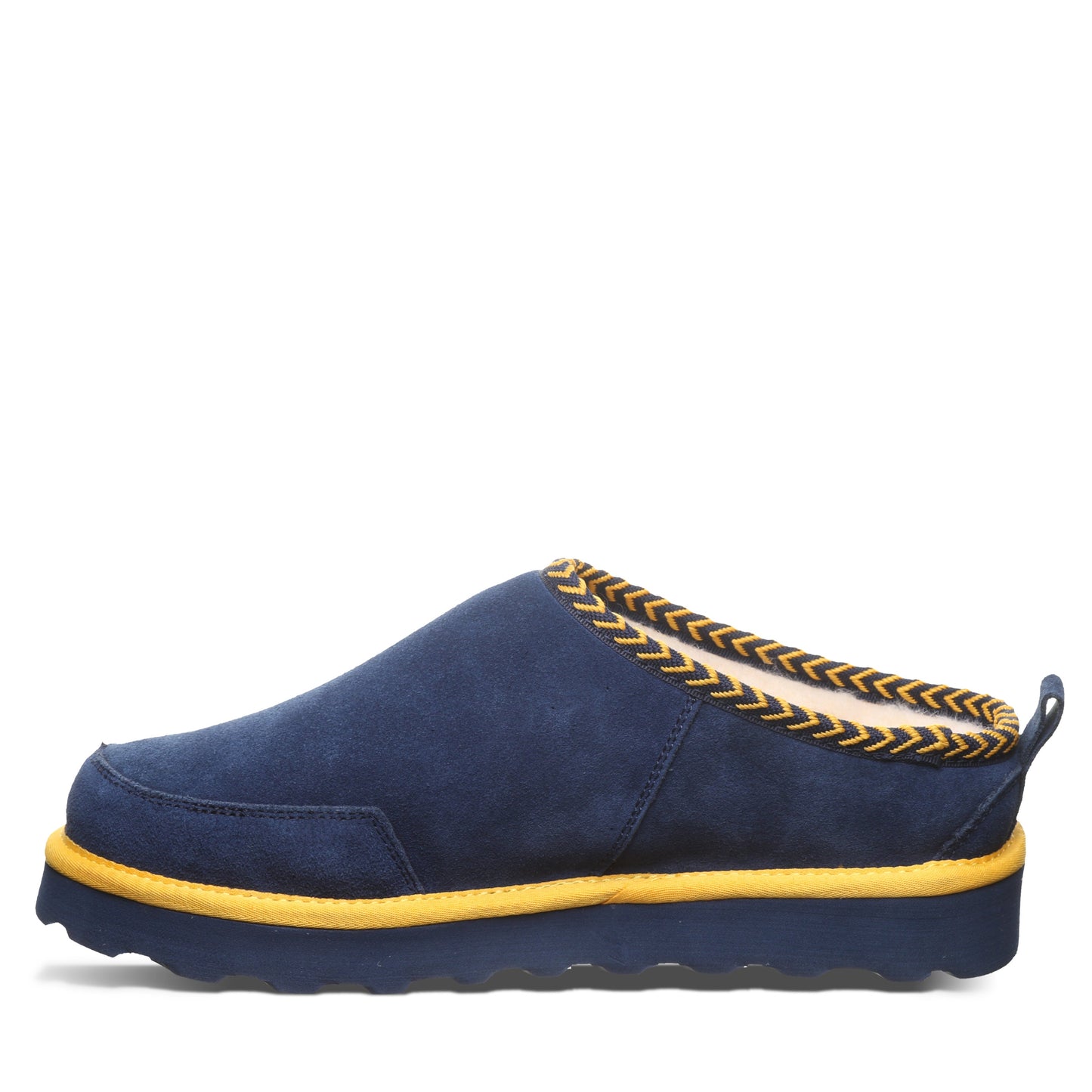 Bearpaw Damian Blue/Gold Men’s Suede Slipper With Wool Blend Lining