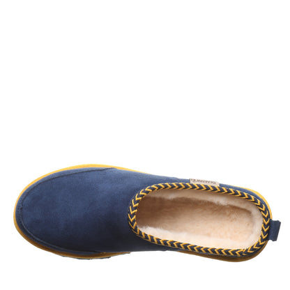 Bearpaw Damian Blue/Gold Men’s Suede Slipper With Wool Blend Lining