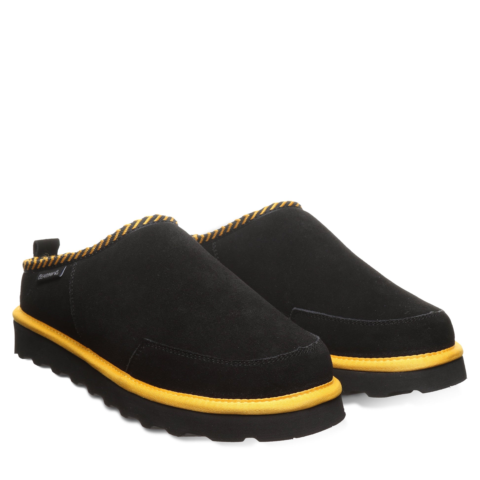Bearpaw Damian Black/Gold Men’s Suede Slipper With Wool Blend Lining