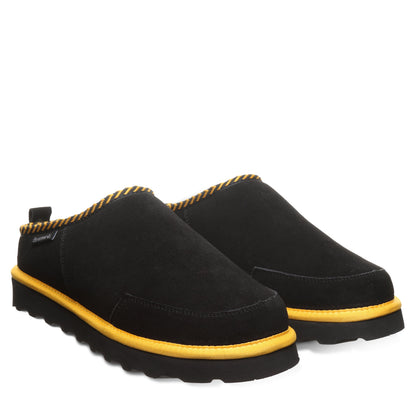 Bearpaw Damian Black/Gold Men’s Suede Slipper With Wool Blend Lining