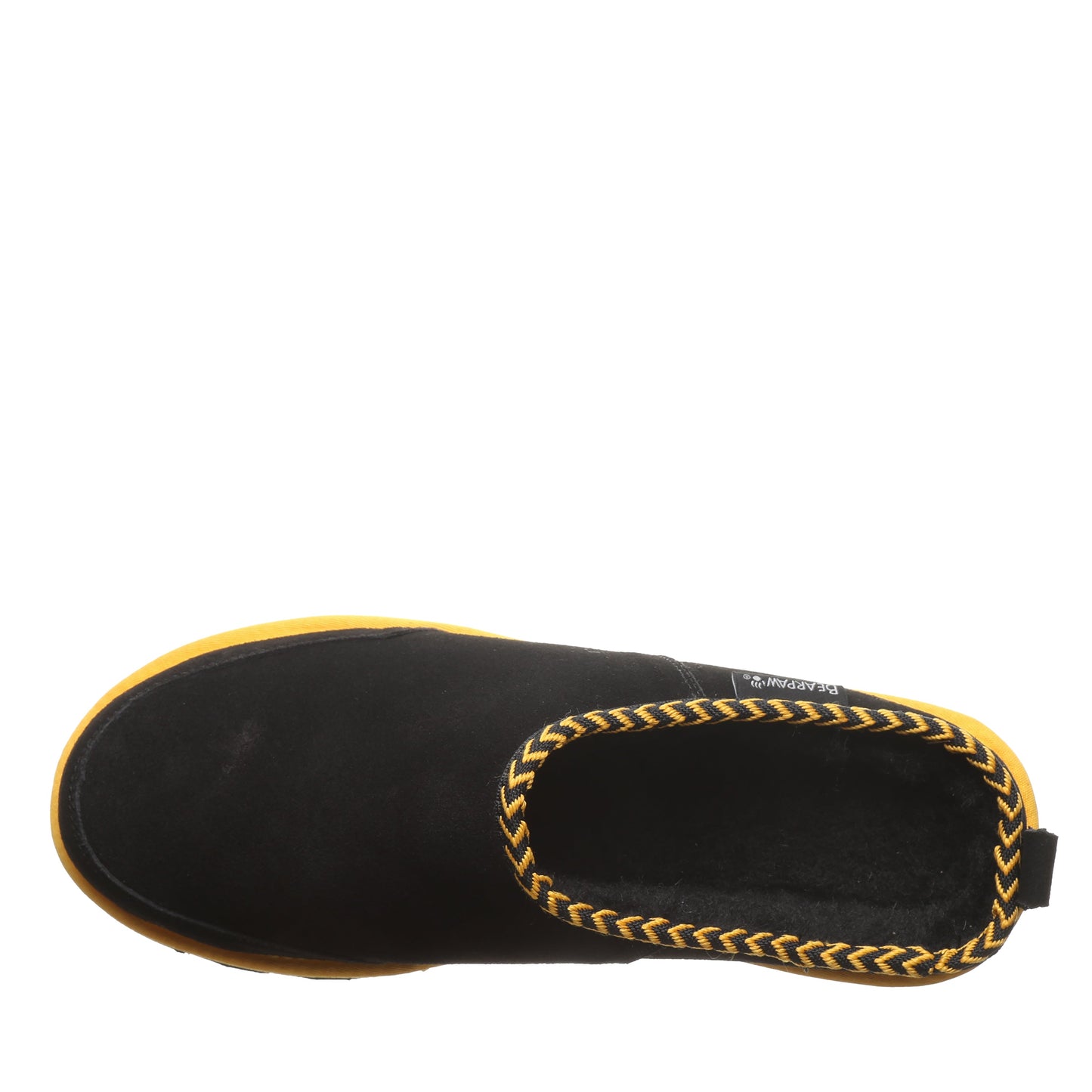 Bearpaw Damian Black/Gold Men’s Suede Slipper With Wool Blend Lining