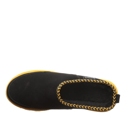 Bearpaw Damian Black/Gold Men’s Suede Slipper With Wool Blend Lining