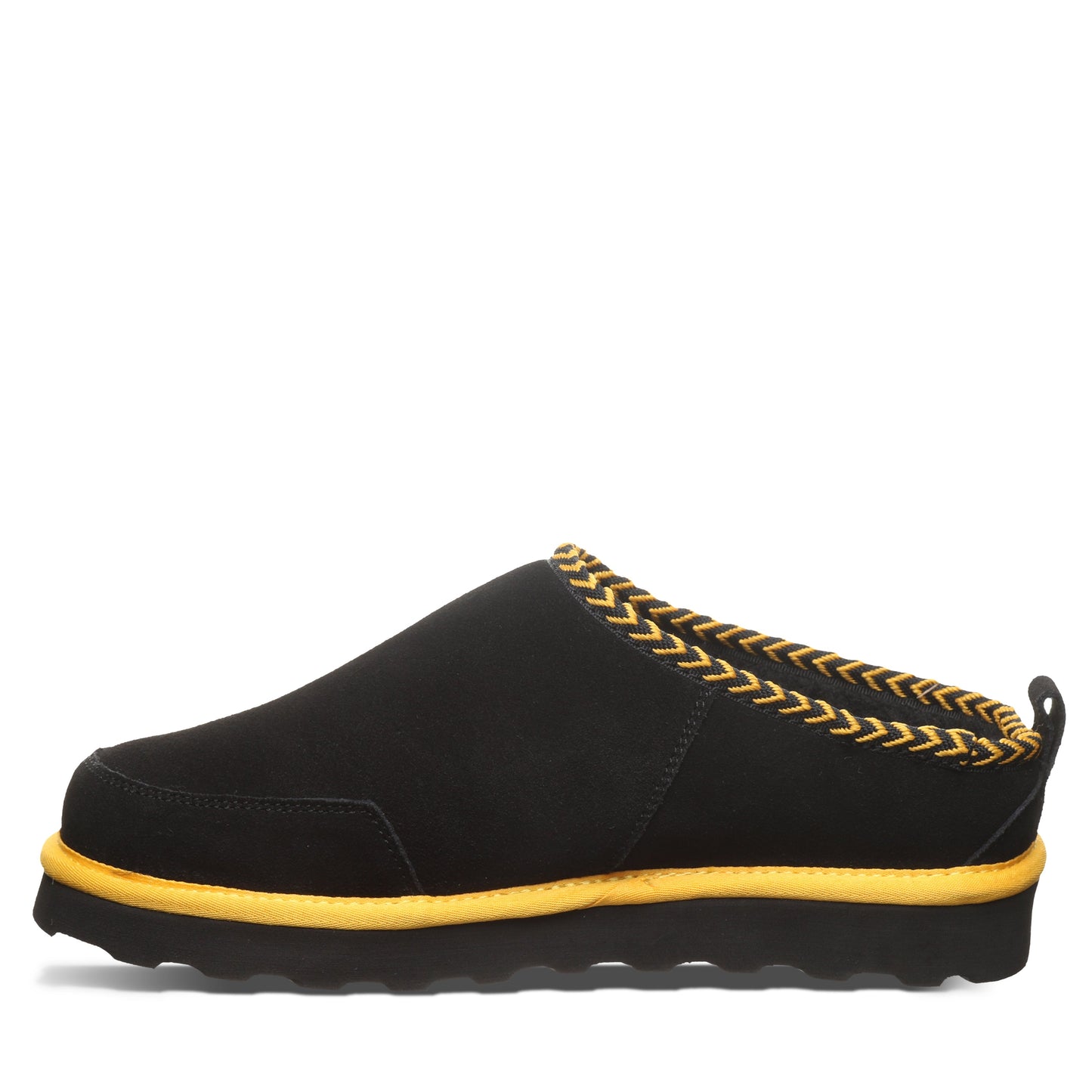 Bearpaw Damian Black/Gold Men’s Suede Slipper With Wool Blend Lining