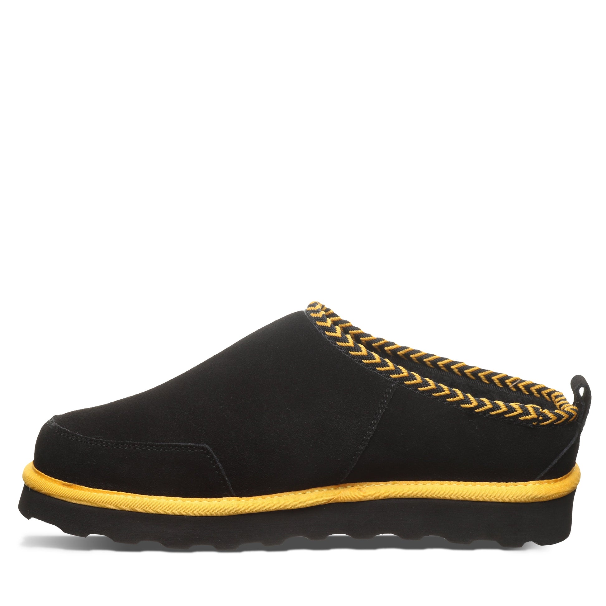 Bearpaw Damian Black/Gold Men’s Suede Slipper With Wool Blend Lining