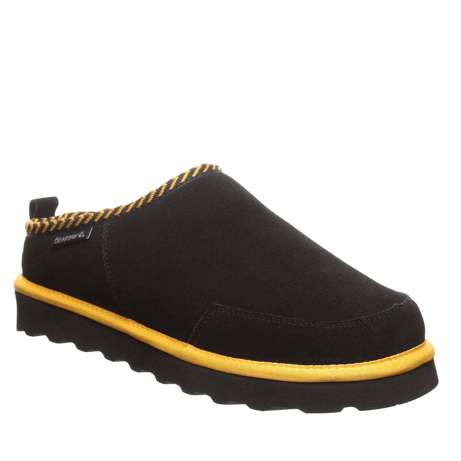 Bearpaw Damian Black/Gold Men’s Suede Slipper With Wool Blend Lining