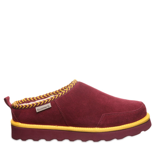 Bearpaw Damian Maroon/Gold Men’s Suede Slipper With Wool Blend Lining