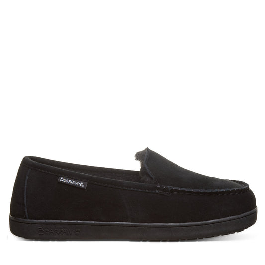 Bearpaw Brian Black Slipper With Wool Blend Lining and Plaid Detail