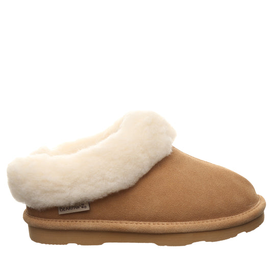 Bearpaw Brina Youth Iced Coffee Suede Clog Slipper With Faux Fur Collar
