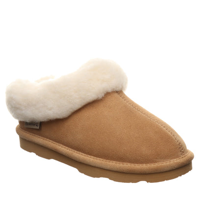 Bearpaw Brina Youth Iced Coffee Suede Clog Slipper With Faux Fur Collar
