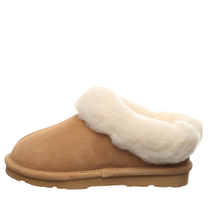 Bearpaw Brina Youth Iced Coffee Suede Clog Slipper With Faux Fur Collar
