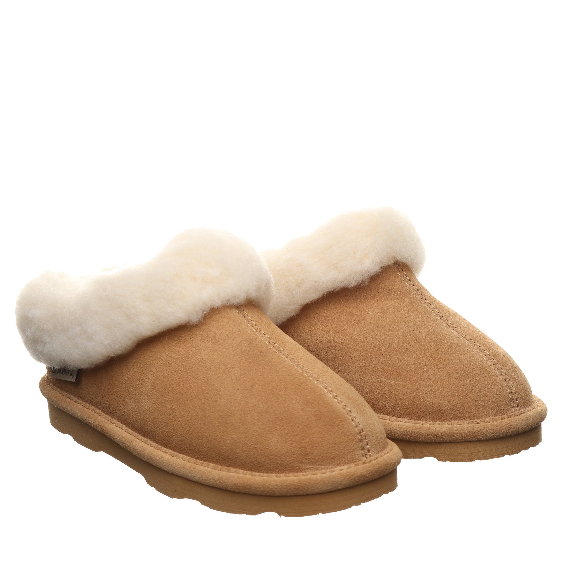 Bearpaw Brina Youth Iced Coffee Suede Clog Slipper With Faux Fur Collar