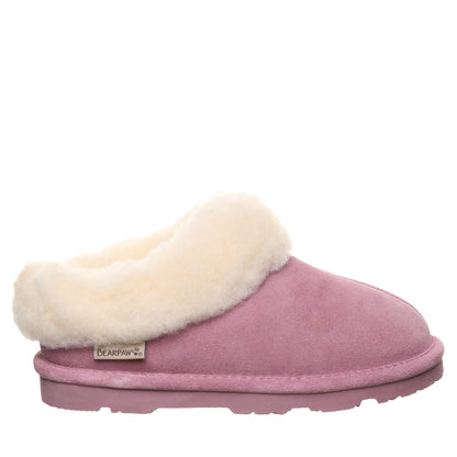 Bearpaw Brina Youth Dusky Orchid Suede Clog Slipper With Faux Fur Collar