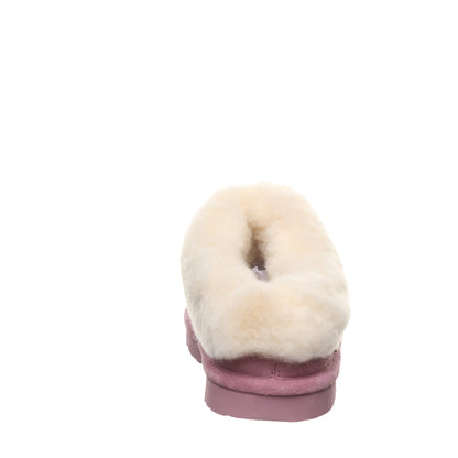 Bearpaw Brina Youth Dusky Orchid Suede Clog Slipper With Faux Fur Collar
