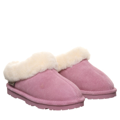 Bearpaw Brina Youth Dusky Orchid Suede Clog Slipper With Faux Fur Collar