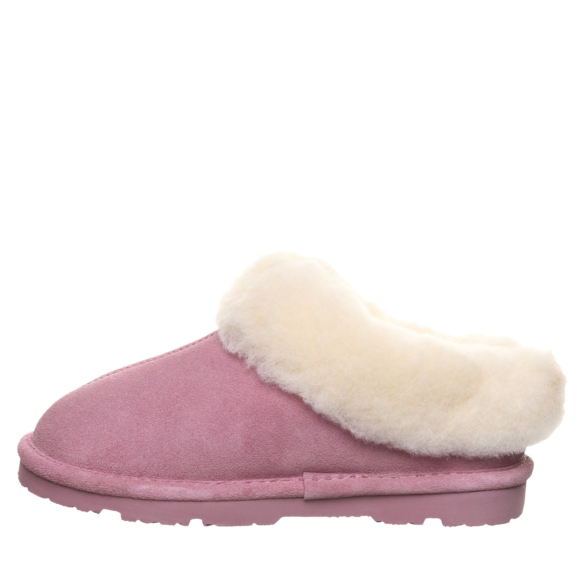 Bearpaw Brina Youth Dusky Orchid Suede Clog Slipper With Faux Fur Collar