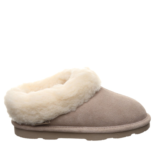 Bearpaw Brina Youth Mushroom Suede Clog Slipper With Faux Fur Collar