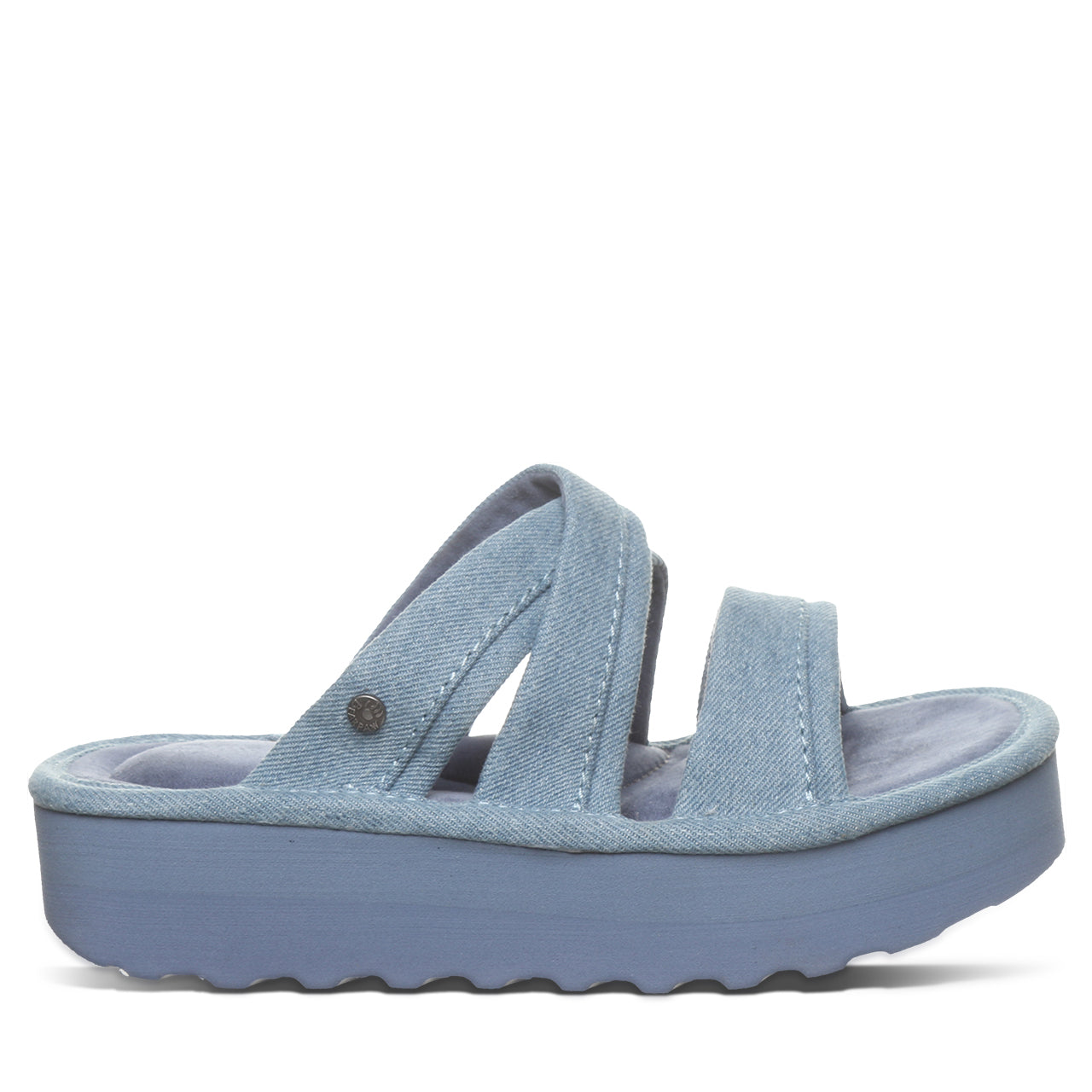 Bearpaw Altitude Denim Blue Suede Platform Slide Sandal