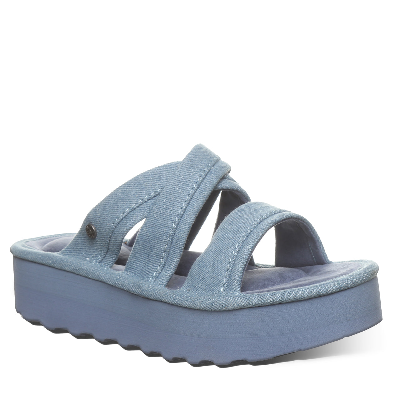 Bearpaw Altitude Denim Blue Suede Platform Slide Sandal