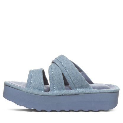 Bearpaw Altitude Denim Blue Suede Platform Slide Sandal