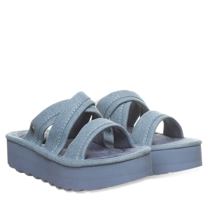 Bearpaw Altitude Denim Blue Suede Platform Slide Sandal