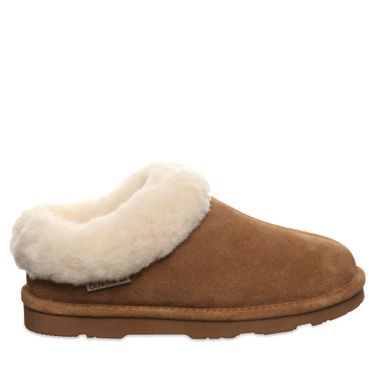 Bearpaw Brina Hickory Suede Clog Slipper With Faux Fur Collar