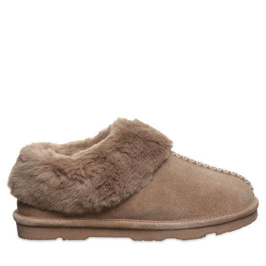 Bearpaw Bella Birch Suede Slipper With Faux Fur Collar