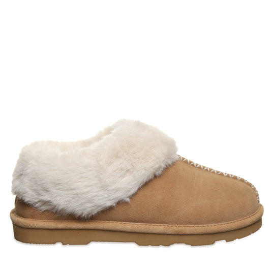 Bearpaw Bella Iced Coffee Suede Slipper With Faux Fur Collar