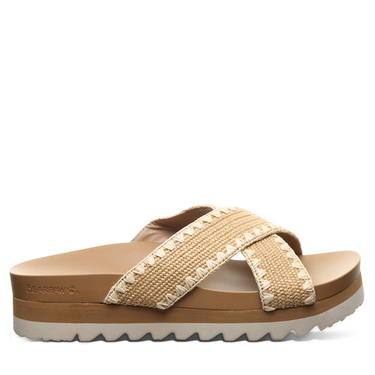 Bearpaw Carina Natural Platform Slide Sandal With Crochet Trim