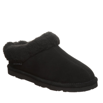 Bearpaw Brina Black Suede Clog Slipper With Faux Fur Collar