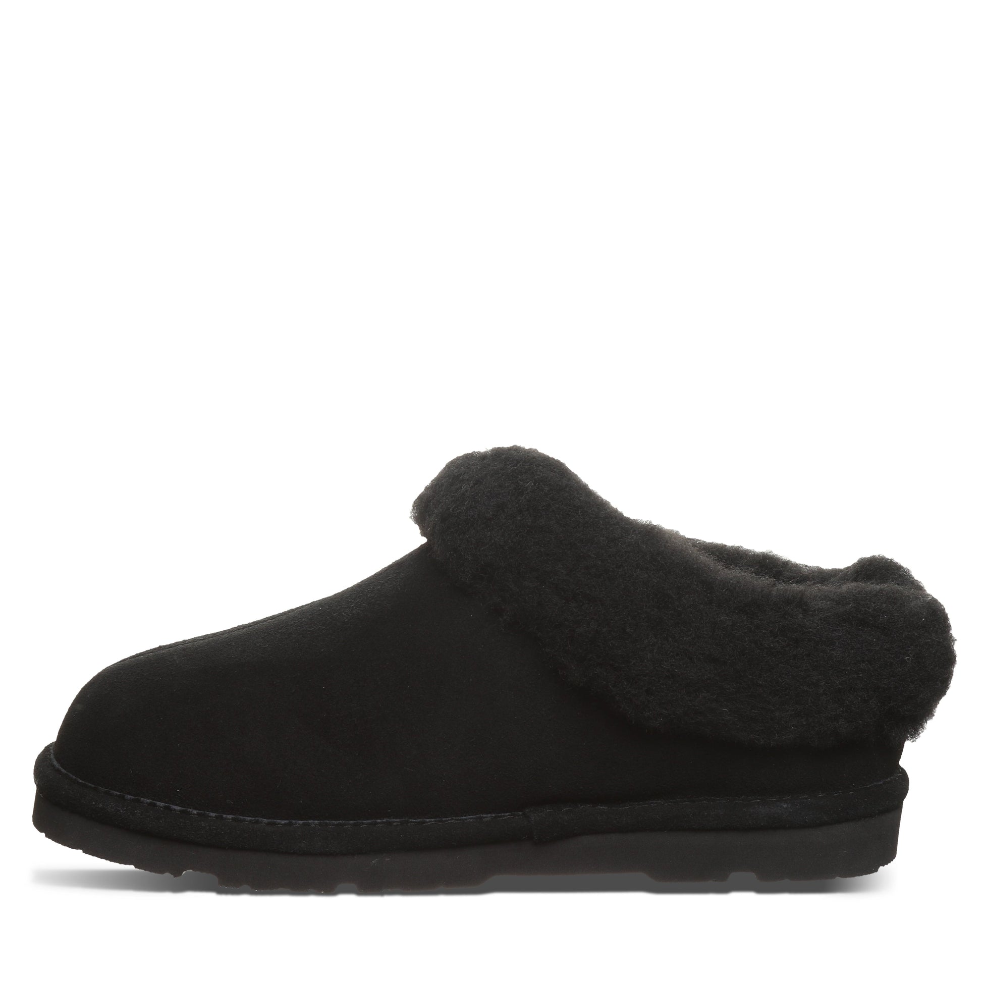 Bearpaw Brina Black Suede Clog Slipper With Faux Fur Collar