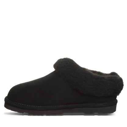 Bearpaw Brina Black Suede Clog Slipper With Faux Fur Collar