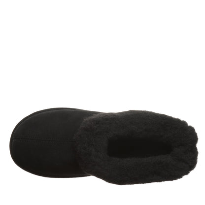 Bearpaw Brina Black Suede Clog Slipper With Faux Fur Collar