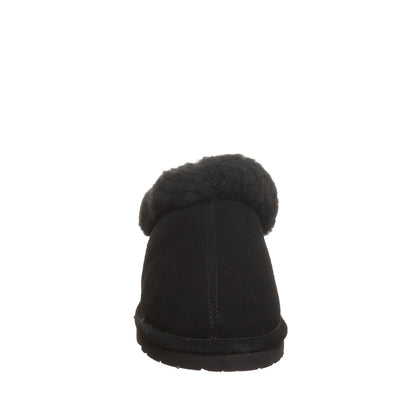 Bearpaw Brina Black Suede Clog Slipper With Faux Fur Collar