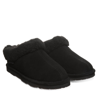 Bearpaw Brina Black Suede Clog Slipper With Faux Fur Collar
