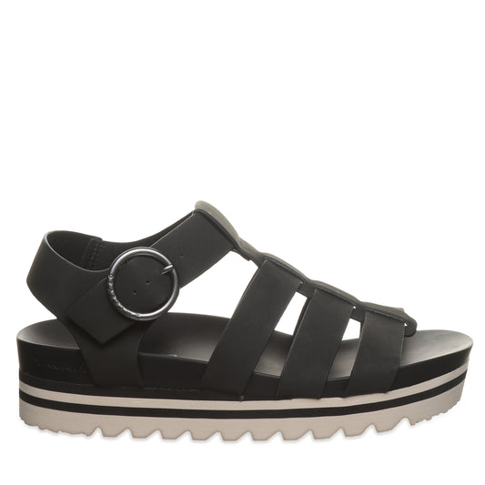 Bearpaw Aura Black Platform Strappy Sandal With Buckle Closure