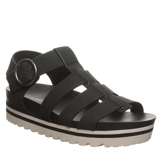 Bearpaw Aura Black Platform Strappy Sandal With Buckle Closure